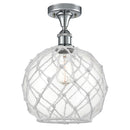 Farmhouse Rope Semi-Flush Mount shown in the Polished Chrome finish with a Clear Glass with White Rope shade