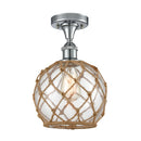 Farmhouse Rope Semi-Flush Mount shown in the Polished Chrome finish with a Clear Glass with Brown Rope shade