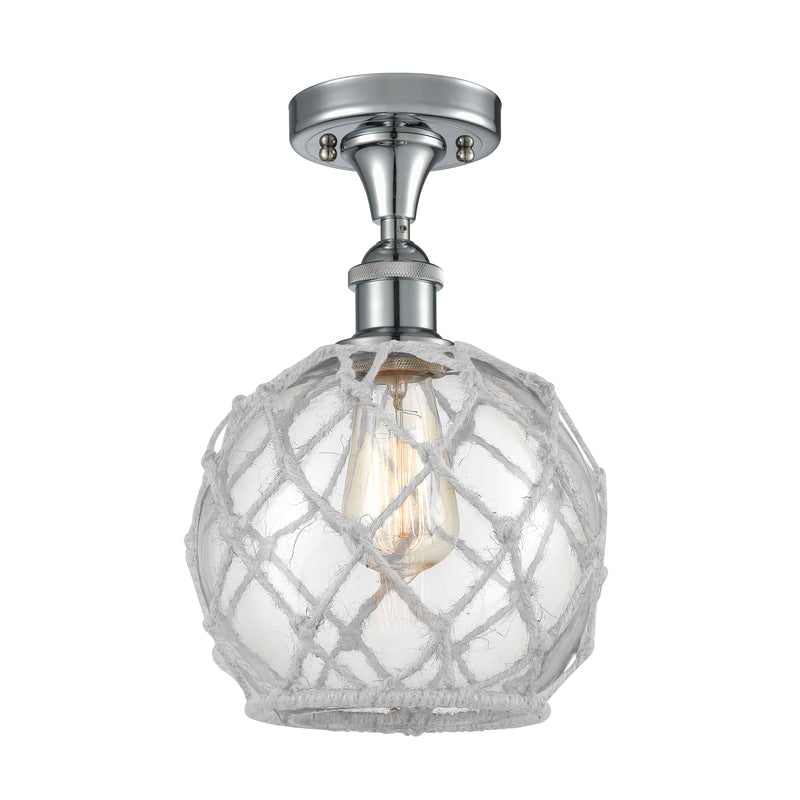 Farmhouse Rope Semi-Flush Mount shown in the Polished Chrome finish with a Clear Glass with White Rope shade