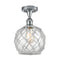 Farmhouse Rope Semi-Flush Mount shown in the Polished Chrome finish with a Clear Glass with White Rope shade