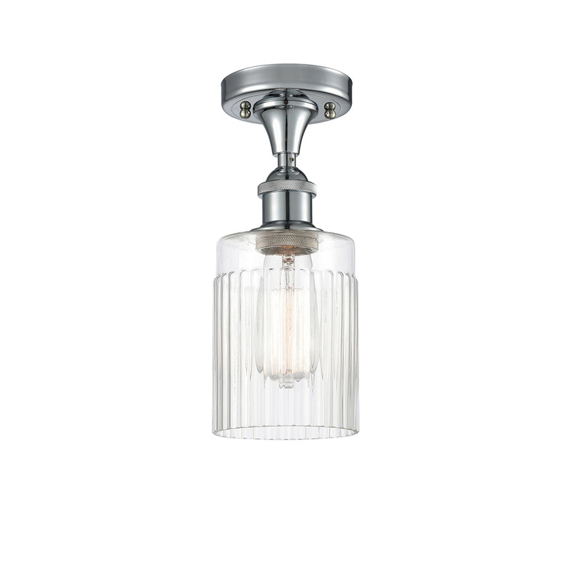 Hadley Semi-Flush Mount shown in the Polished Chrome finish with a Clear shade