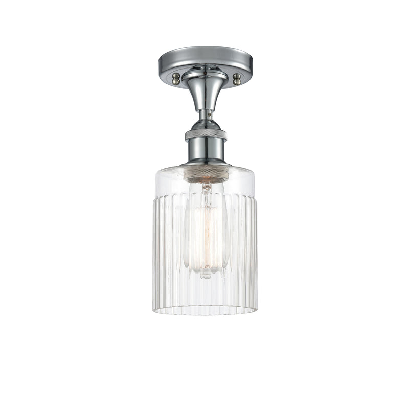 Hadley Semi-Flush Mount shown in the Polished Chrome finish with a Clear shade