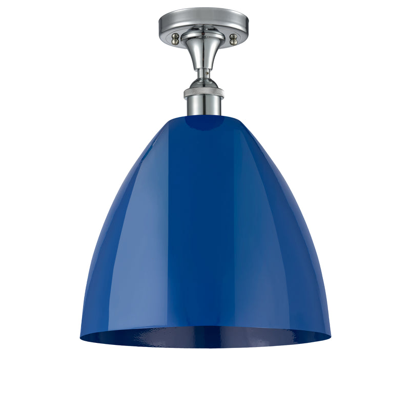 Plymouth Dome Semi-Flush Mount shown in the Polished Chrome finish with a Blue shade