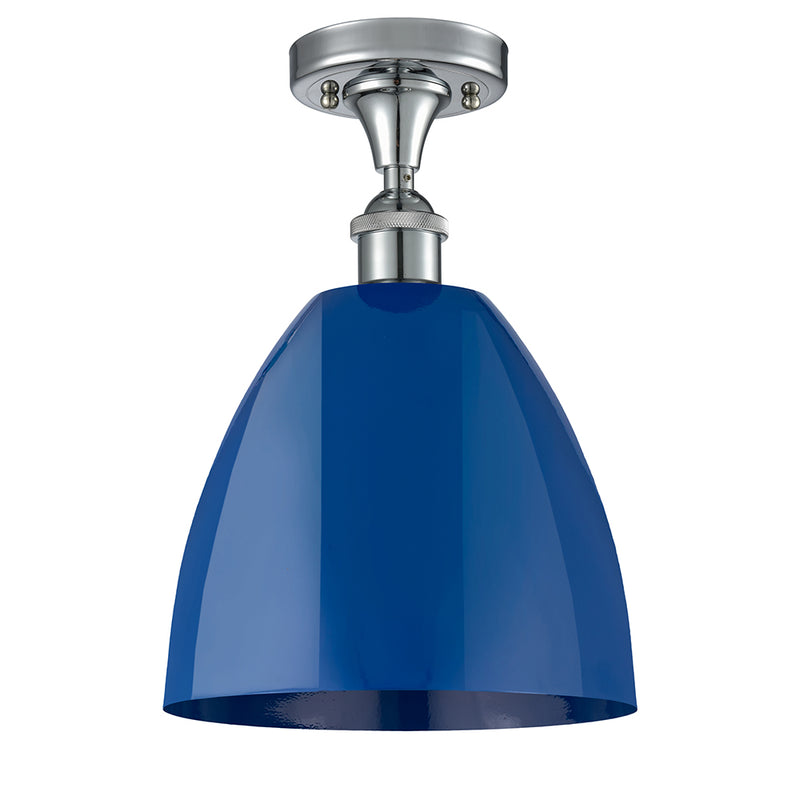 Plymouth Dome Semi-Flush Mount shown in the Polished Chrome finish with a Blue shade