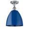 Plymouth Dome Semi-Flush Mount shown in the Polished Chrome finish with a Blue shade