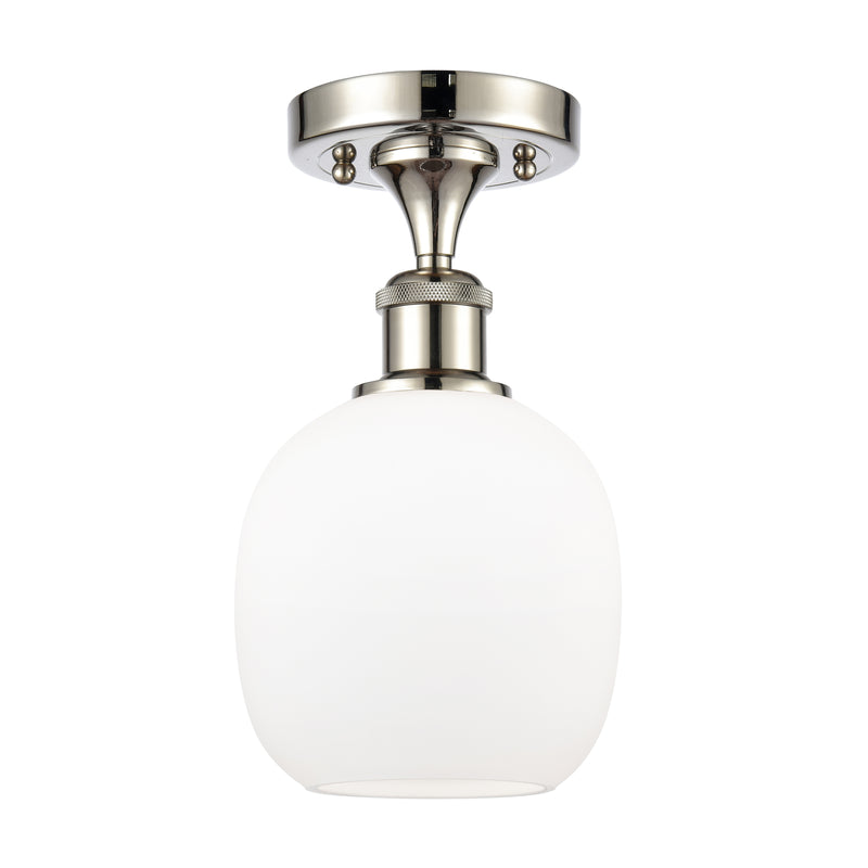 Belfast Semi-Flush Mount shown in the Polished Nickel finish with a Matte White shade