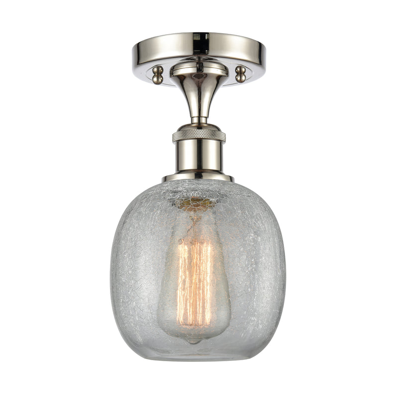 Belfast Semi-Flush Mount shown in the Polished Nickel finish with a Clear Crackle shade