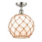 Farmhouse Rope Semi-Flush Mount shown in the Polished Nickel finish with a White Glass with Brown Rope shade