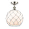 Farmhouse Rope Semi-Flush Mount shown in the Polished Nickel finish with a White Glass with White Rope shade