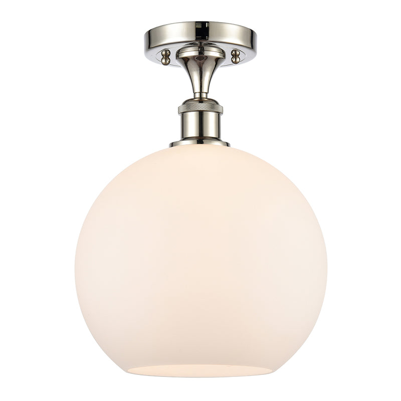 Athens Semi-Flush Mount shown in the Polished Nickel finish with a Matte White shade