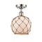 Farmhouse Rope Semi-Flush Mount shown in the Polished Nickel finish with a White Glass with Brown Rope shade