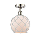 Farmhouse Rope Semi-Flush Mount shown in the Polished Nickel finish with a White Glass with White Rope shade