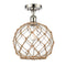 Farmhouse Rope Semi-Flush Mount shown in the Polished Nickel finish with a Clear Glass with Brown Rope shade