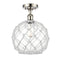 Farmhouse Rope Semi-Flush Mount shown in the Polished Nickel finish with a Clear Glass with White Rope shade