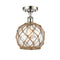 Farmhouse Rope Semi-Flush Mount shown in the Polished Nickel finish with a Clear Glass with Brown Rope shade