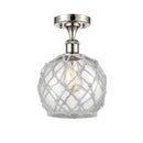 Farmhouse Rope Semi-Flush Mount shown in the Polished Nickel finish with a Clear Glass with White Rope shade