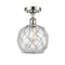 Farmhouse Rope Semi-Flush Mount shown in the Polished Nickel finish with a Clear Glass with White Rope shade