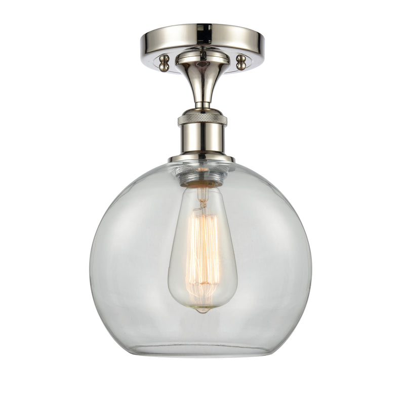 Athens Semi-Flush Mount shown in the Polished Nickel finish with a Clear shade