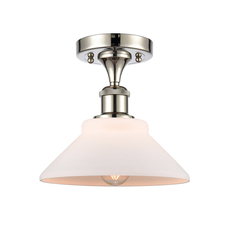 Orwell Semi-Flush Mount shown in the Polished Nickel finish with a Matte White shade