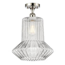 Springwater Semi-Flush Mount shown in the Polished Nickel finish with a Clear Spiral Fluted shade