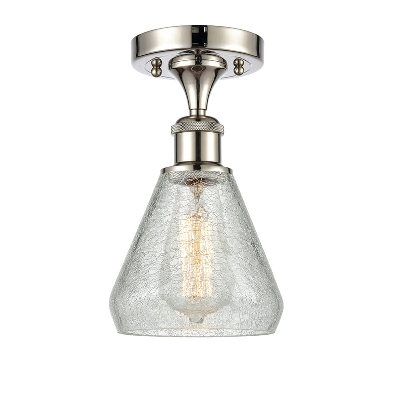 Conesus Semi-Flush Mount shown in the Polished Nickel finish with a Clear Crackle shade