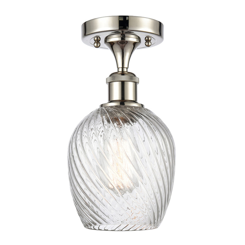 Salina Semi-Flush Mount shown in the Polished Nickel finish with a Clear Spiral Fluted shade