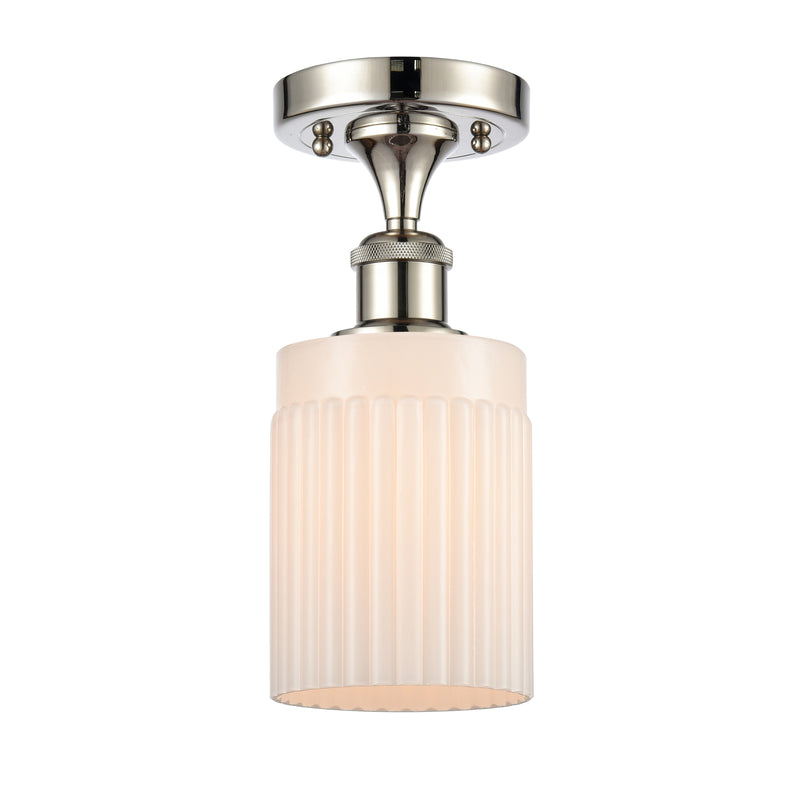 Hadley Semi-Flush Mount shown in the Polished Nickel finish with a Matte White shade