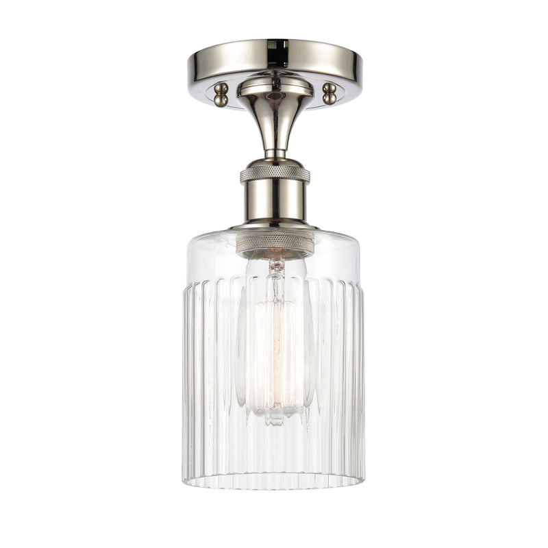 Hadley Semi-Flush Mount shown in the Polished Nickel finish with a Clear shade