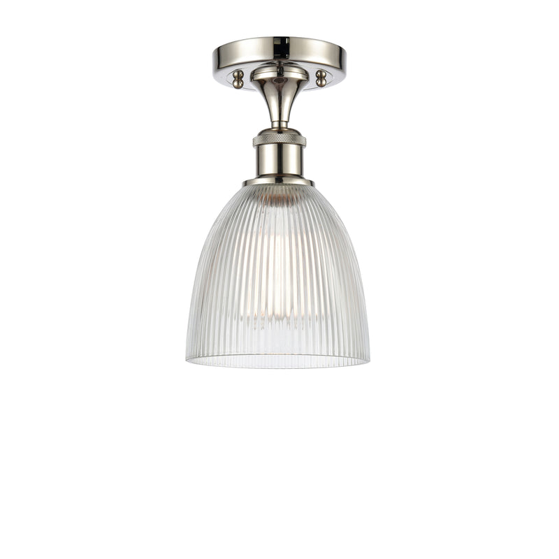 Castile Semi-Flush Mount shown in the Polished Nickel finish with a Clear shade