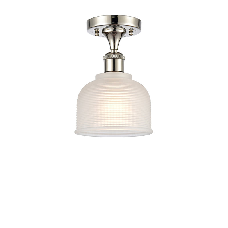 Dayton Semi-Flush Mount shown in the Polished Nickel finish with a White shade