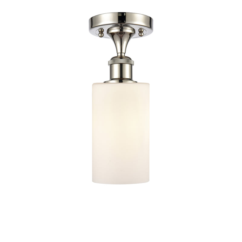 Clymer Semi-Flush Mount shown in the Polished Nickel finish with a Matte White shade