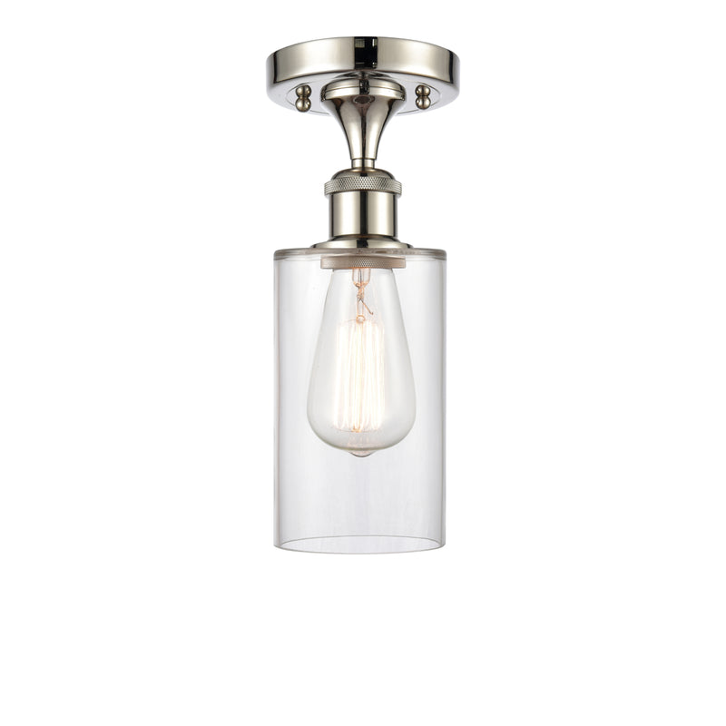 Clymer Semi-Flush Mount shown in the Polished Nickel finish with a Clear shade