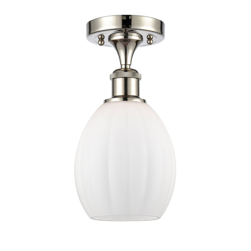 Eaton Semi-Flush Mount shown in the Polished Nickel finish with a Matte White shade