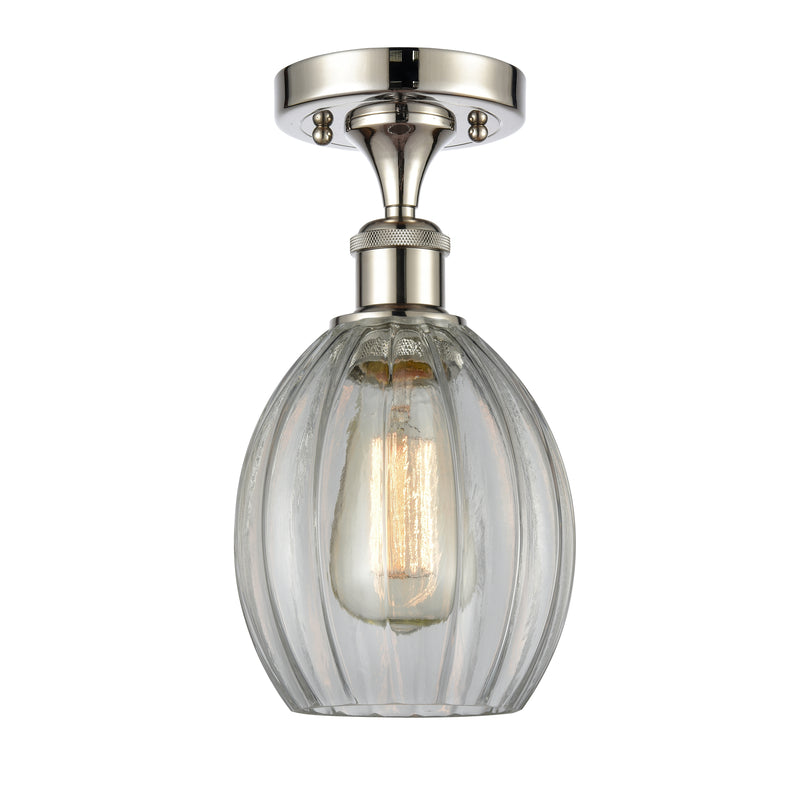 Eaton Semi-Flush Mount shown in the Polished Nickel finish with a Clear shade