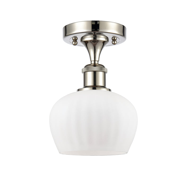 Fenton Semi-Flush Mount shown in the Polished Nickel finish with a Matte White shade