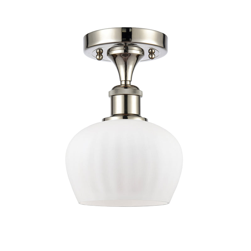 Fenton Semi-Flush Mount shown in the Polished Nickel finish with a Matte White shade