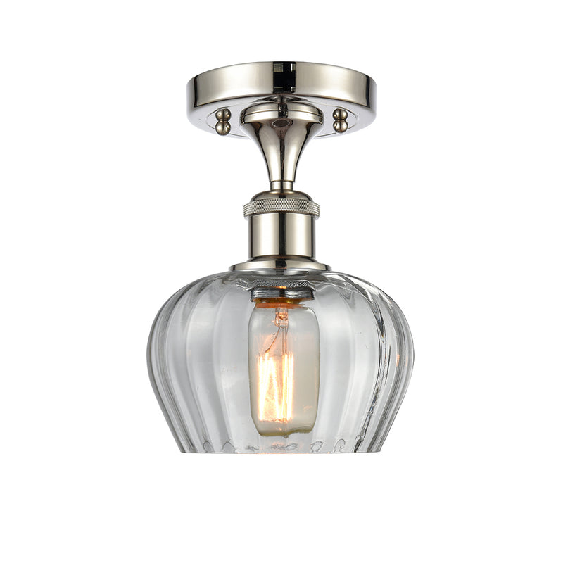 Fenton Semi-Flush Mount shown in the Polished Nickel finish with a Clear shade