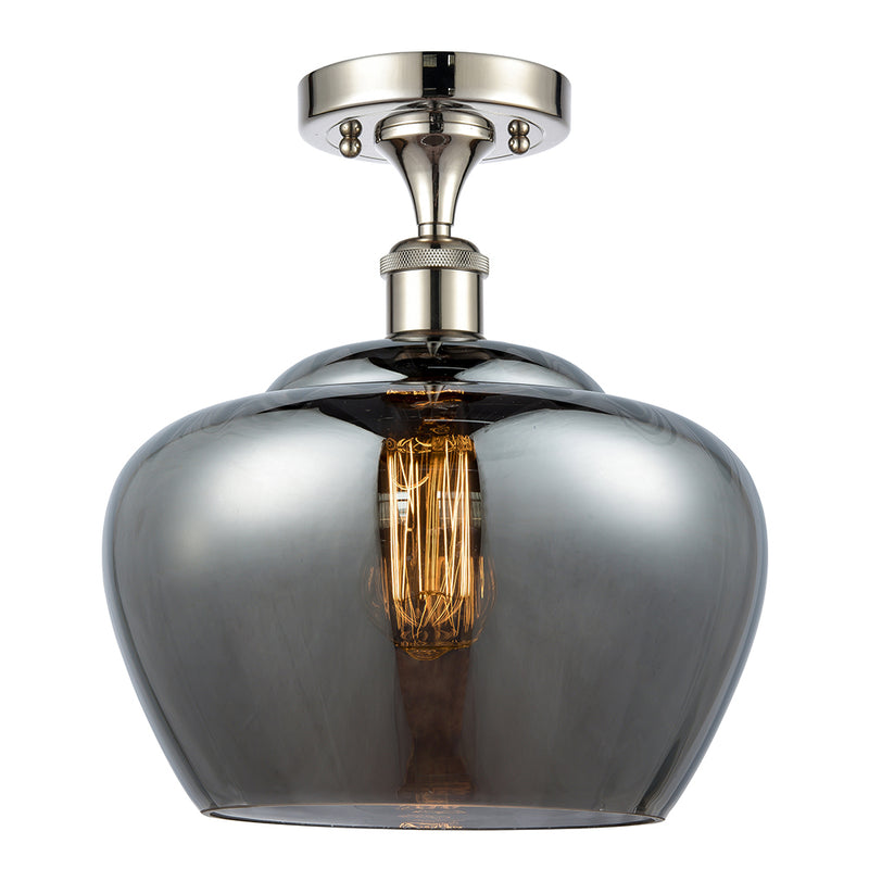 Fenton Semi-Flush Mount shown in the Polished Nickel finish with a Plated Smoke shade