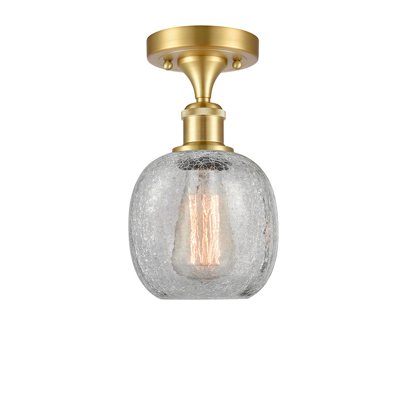 Belfast Semi-Flush Mount shown in the Satin Gold finish with a Clear Crackle shade