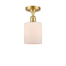 Cobbleskill Semi-Flush Mount shown in the Satin Gold finish with a Matte White shade