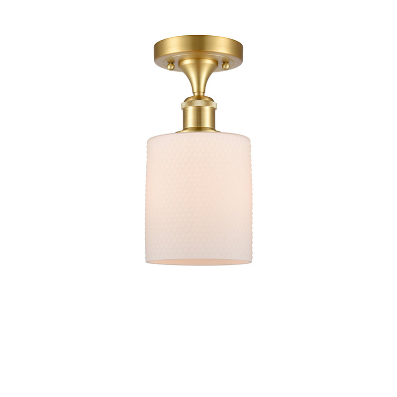 Cobbleskill Semi-Flush Mount shown in the Satin Gold finish with a Matte White shade