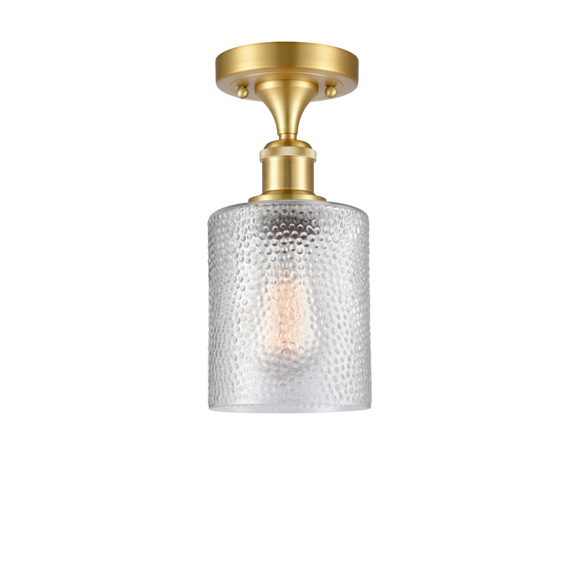 Cobbleskill Semi-Flush Mount shown in the Satin Gold finish with a Clear shade