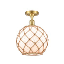 Farmhouse Rope Semi-Flush Mount shown in the Satin Gold finish with a White Glass with Brown Rope shade