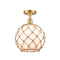 Farmhouse Rope Semi-Flush Mount shown in the Satin Gold finish with a White Glass with Brown Rope shade