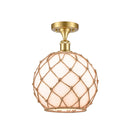 Farmhouse Rope Semi-Flush Mount shown in the Satin Gold finish with a White Glass with Brown Rope shade