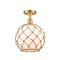 Farmhouse Rope Semi-Flush Mount shown in the Satin Gold finish with a White Glass with Brown Rope shade