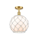 Farmhouse Rope Semi-Flush Mount shown in the Satin Gold finish with a White Glass with White Rope shade