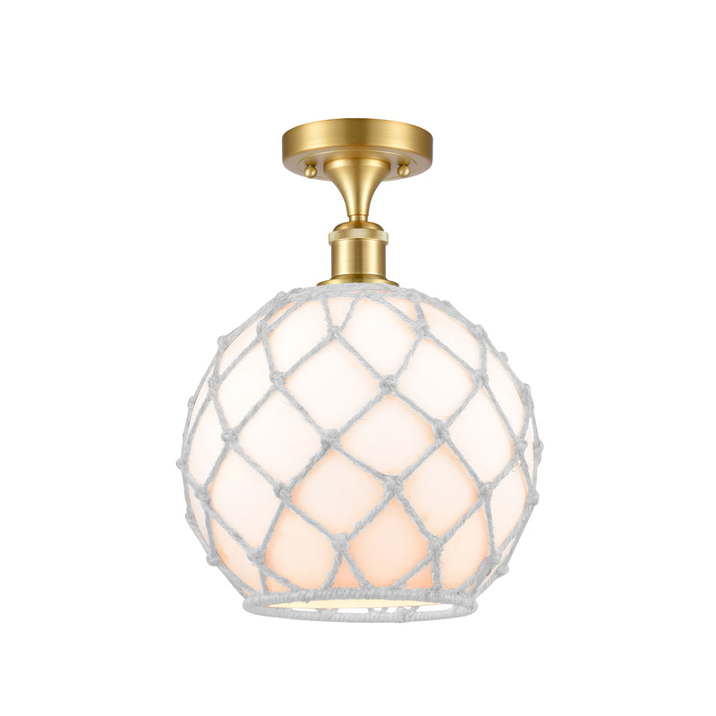 Farmhouse Rope Semi-Flush Mount shown in the Satin Gold finish with a White Glass with White Rope shade