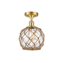 Farmhouse Rope Semi-Flush Mount shown in the Satin Gold finish with a Clear Glass with Brown Rope shade