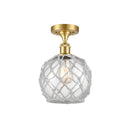 Farmhouse Rope Semi-Flush Mount shown in the Satin Gold finish with a Clear Glass with White Rope shade